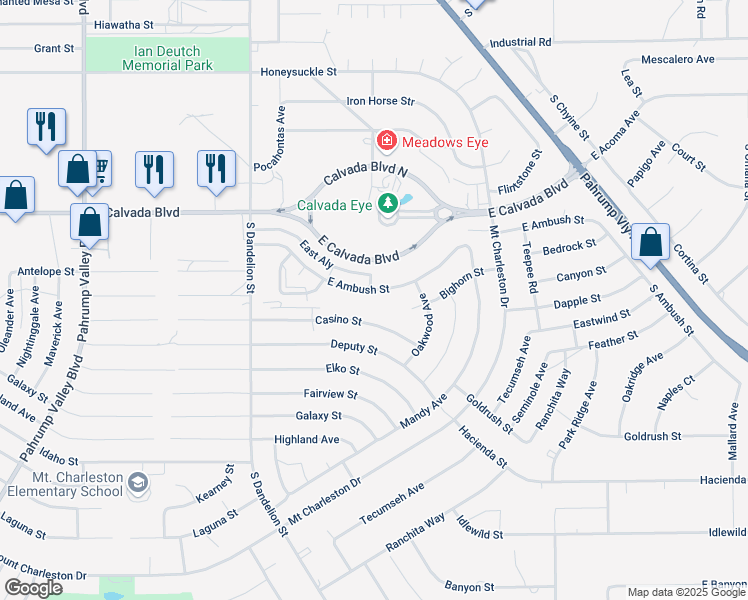 map of restaurants, bars, coffee shops, grocery stores, and more near 2041 East Ambush Street in Pahrump