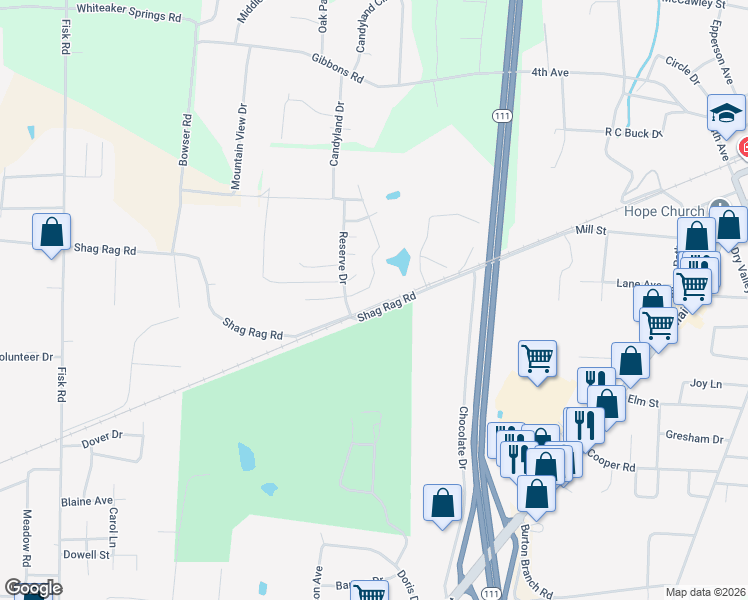 map of restaurants, bars, coffee shops, grocery stores, and more near 1642 Beecher Boulevard in Cookeville
