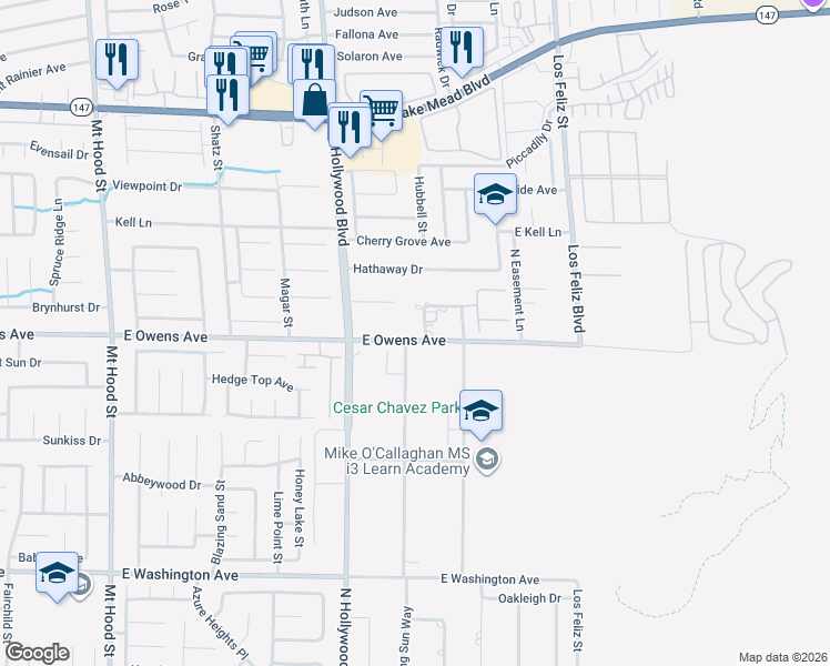 map of restaurants, bars, coffee shops, grocery stores, and more near 1615 North Stonehill Road in Las Vegas
