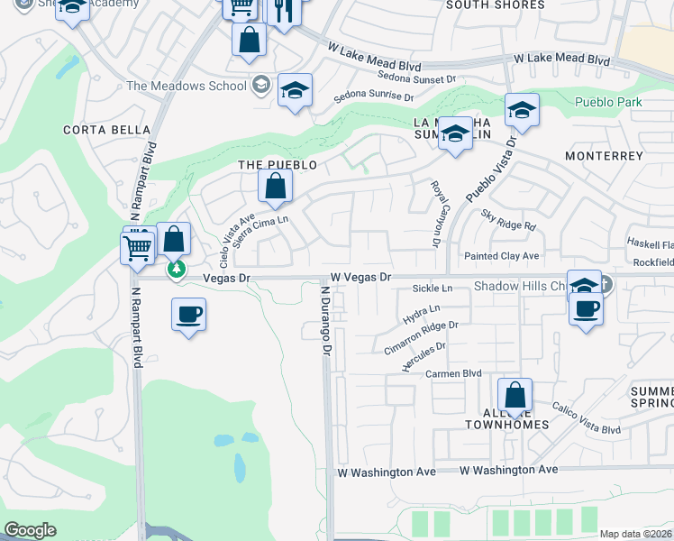 map of restaurants, bars, coffee shops, grocery stores, and more near 8409 Willow Point Court in Las Vegas
