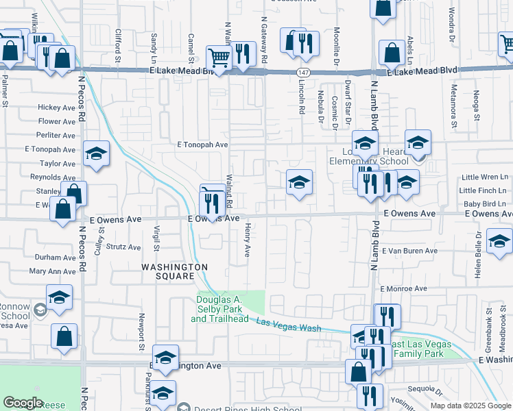 map of restaurants, bars, coffee shops, grocery stores, and more near 3980 East Owens Avenue in Las Vegas