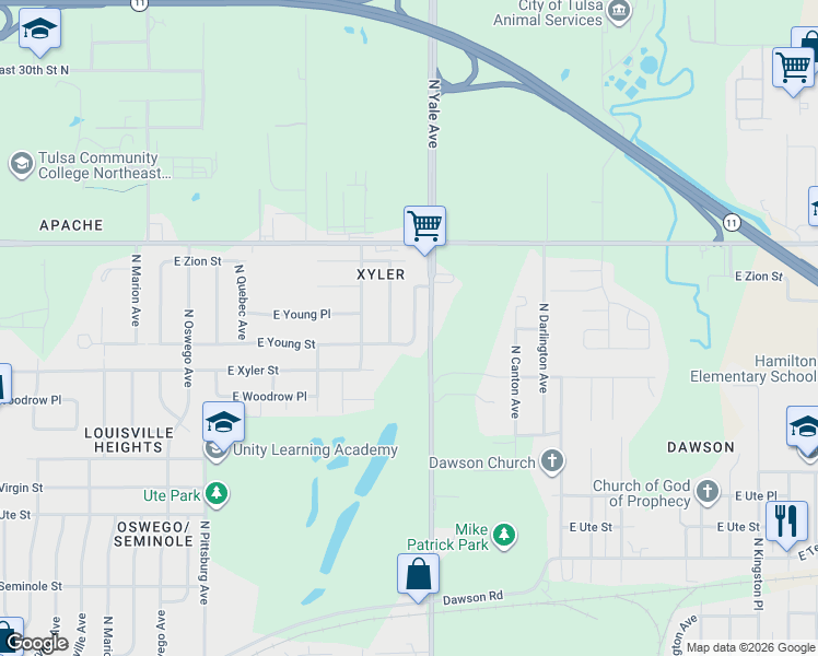 map of restaurants, bars, coffee shops, grocery stores, and more near 2416 North Winston Avenue in Tulsa