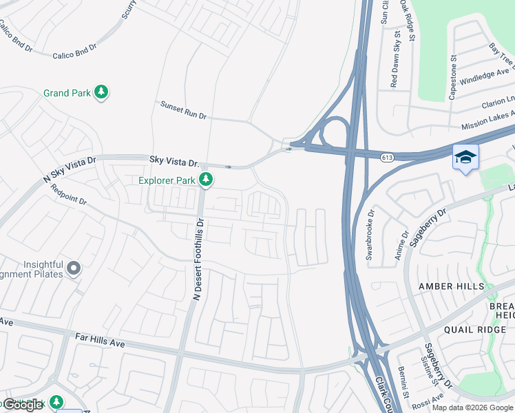 map of restaurants, bars, coffee shops, grocery stores, and more near I-215 West Beltway Trail in Las Vegas