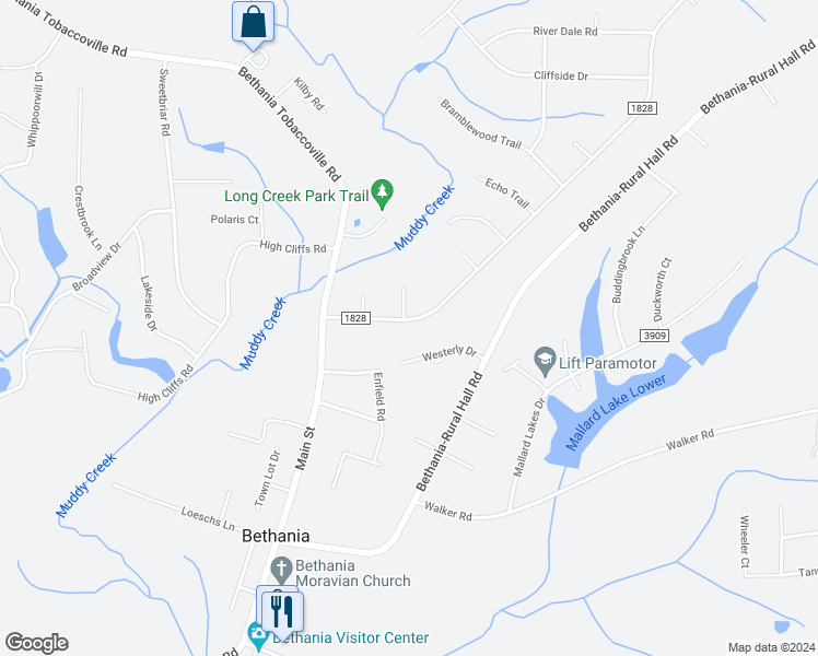 map of restaurants, bars, coffee shops, grocery stores, and more near 1848 Turfwood Drive in Pfafftown