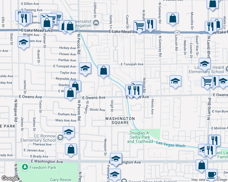 map of restaurants, bars, coffee shops, grocery stores, and more near 1621 North Sugita Lane in Las Vegas