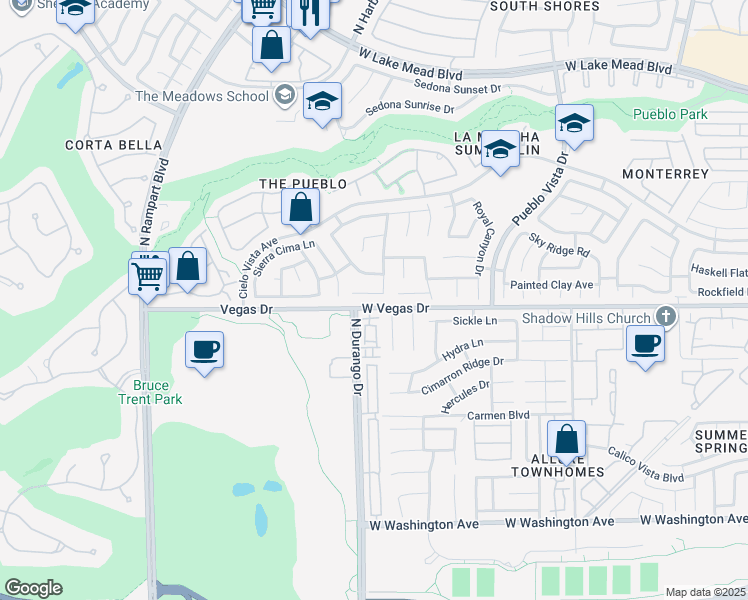map of restaurants, bars, coffee shops, grocery stores, and more near 8405 Willow Point Court in Las Vegas