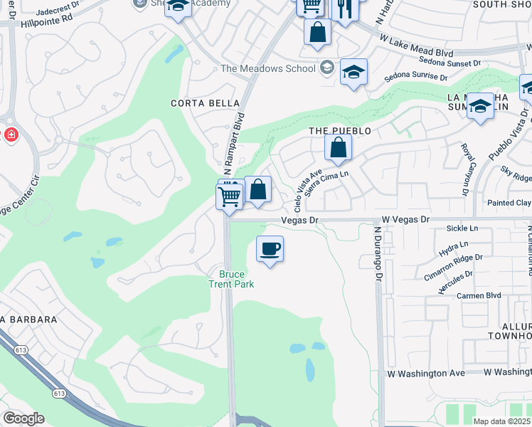 map of restaurants, bars, coffee shops, grocery stores, and more near 8721 Red Brook Drive in Las Vegas