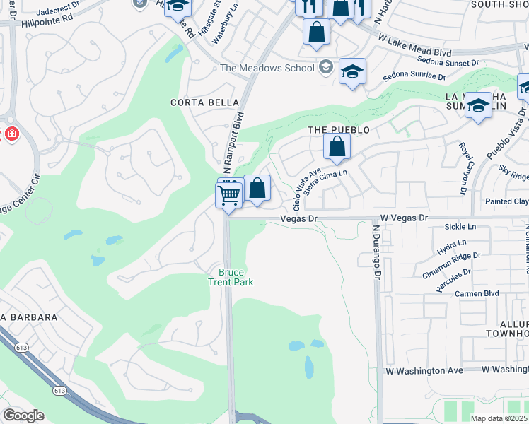 map of restaurants, bars, coffee shops, grocery stores, and more near 8721 Red Brook Drive in Las Vegas