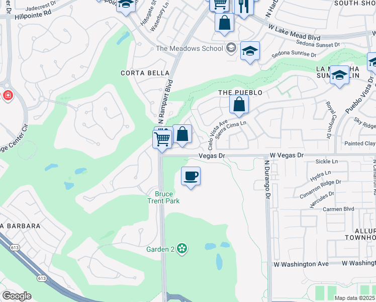 map of restaurants, bars, coffee shops, grocery stores, and more near 8721 Red Brook Drive in Las Vegas