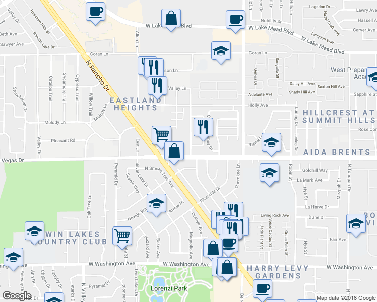map of restaurants, bars, coffee shops, grocery stores, and more near 3022 Vegas Drive in Las Vegas