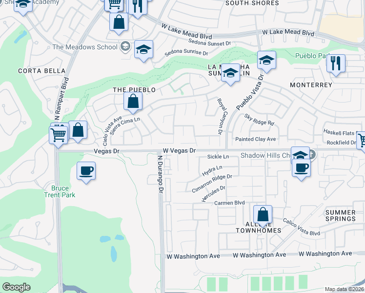 map of restaurants, bars, coffee shops, grocery stores, and more near 8333 Sky Canyon Court in Las Vegas