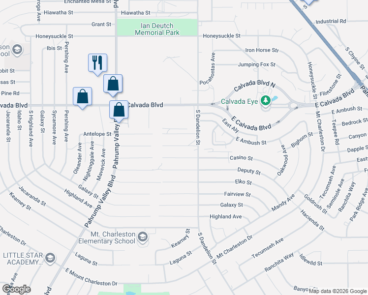 map of restaurants, bars, coffee shops, grocery stores, and more near 1721 Bighorn Street in Pahrump