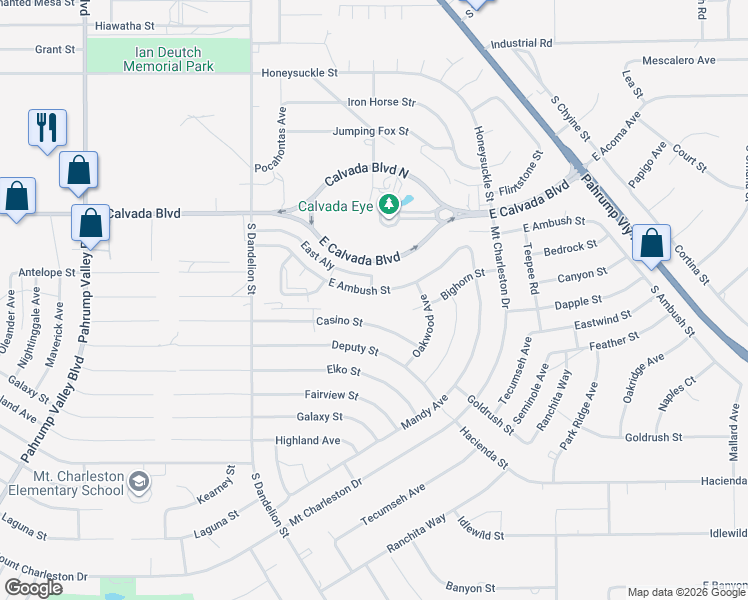 map of restaurants, bars, coffee shops, grocery stores, and more near 2041 East Ambush Street in Pahrump
