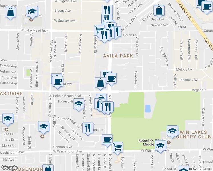 map of restaurants, bars, coffee shops, grocery stores, and more near 1631 North Decatur Boulevard in Las Vegas