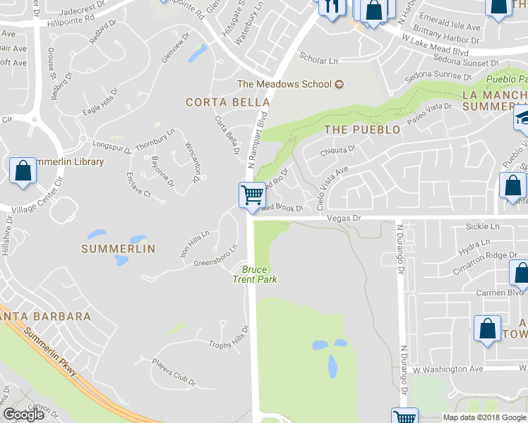 map of restaurants, bars, coffee shops, grocery stores, and more near 8737 Red Brook Drive in Las Vegas