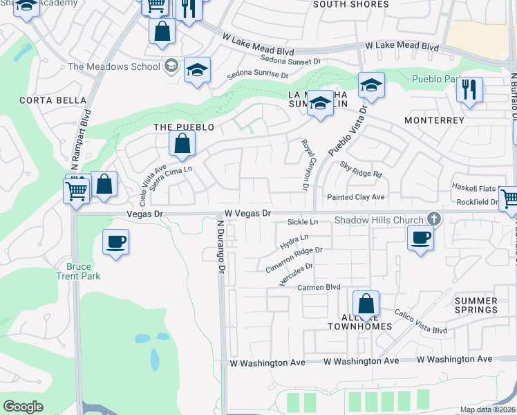 map of restaurants, bars, coffee shops, grocery stores, and more near 8333 Sky Canyon Court in Las Vegas
