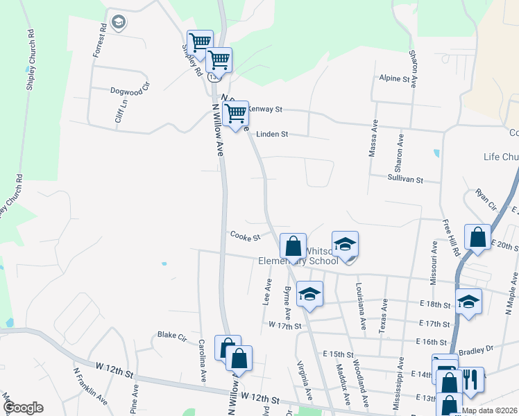 map of restaurants, bars, coffee shops, grocery stores, and more near 1926 North Dixie Avenue in Cookeville