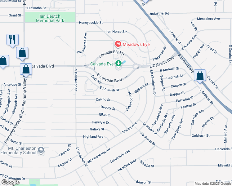 map of restaurants, bars, coffee shops, grocery stores, and more near 2111 East Ambush Street in Pahrump