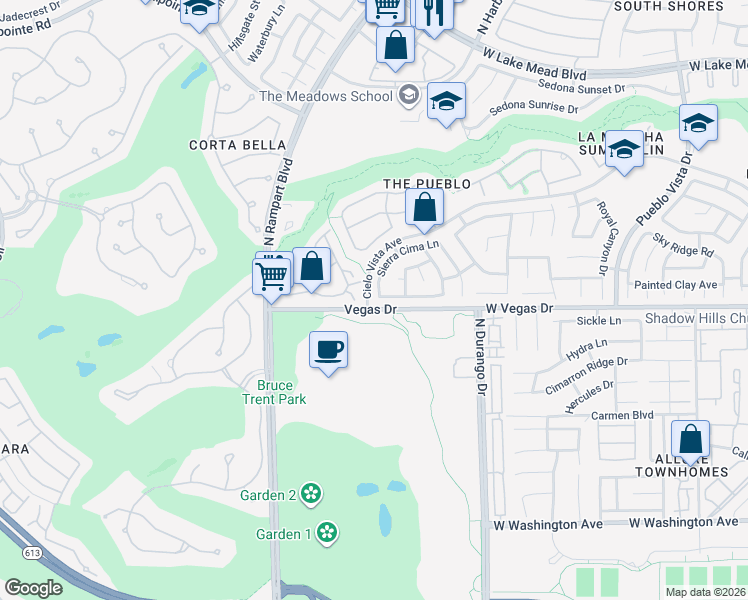 map of restaurants, bars, coffee shops, grocery stores, and more near 8613 Danza Del Sol Drive in Las Vegas