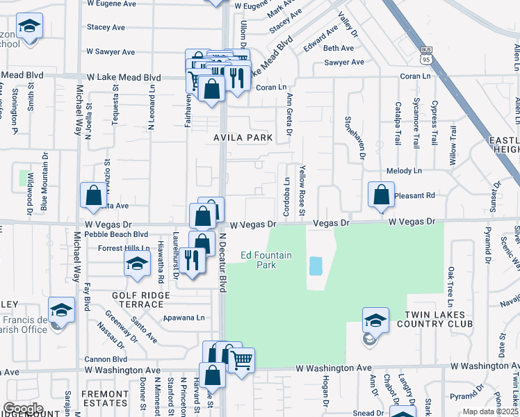 map of restaurants, bars, coffee shops, grocery stores, and more near 1650 North Decatur Boulevard in Las Vegas