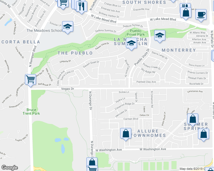 map of restaurants, bars, coffee shops, grocery stores, and more near 8333 Sky Canyon Court in Las Vegas