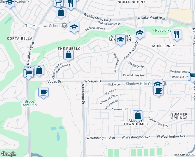map of restaurants, bars, coffee shops, grocery stores, and more near 8333 Sky Canyon Court in Las Vegas