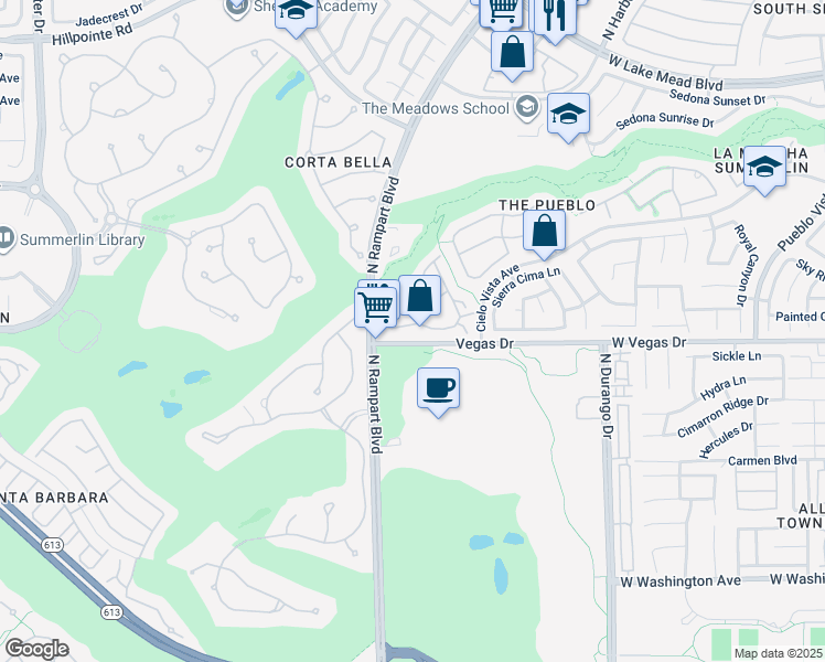map of restaurants, bars, coffee shops, grocery stores, and more near 8721 Red Brook Drive in Las Vegas