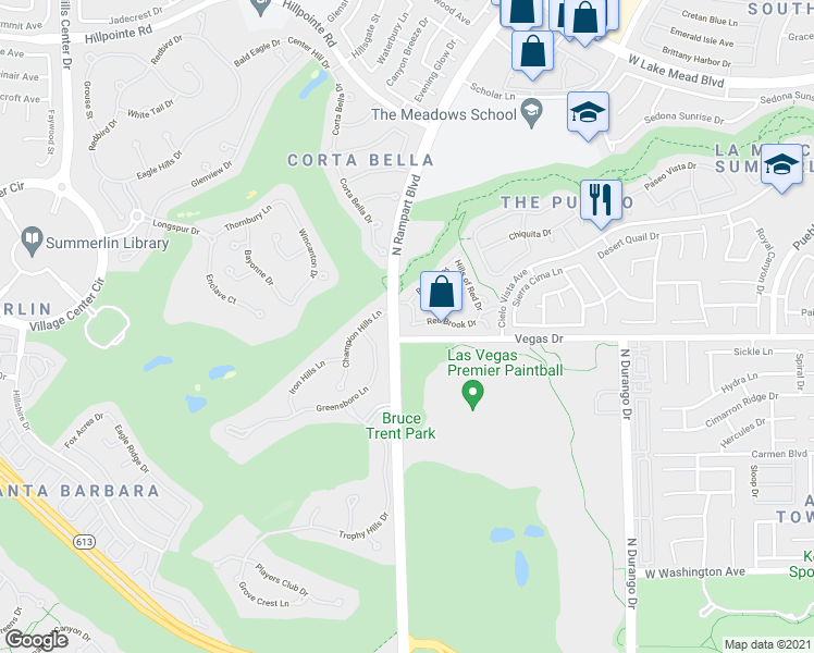 map of restaurants, bars, coffee shops, grocery stores, and more near 8741 Red Brook Drive in Las Vegas