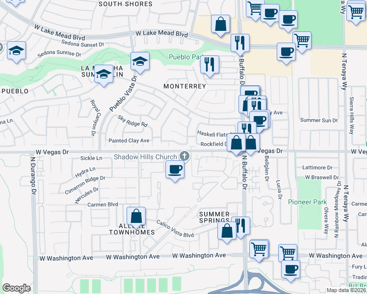 map of restaurants, bars, coffee shops, grocery stores, and more near 7825 Calico Flower Avenue in Las Vegas