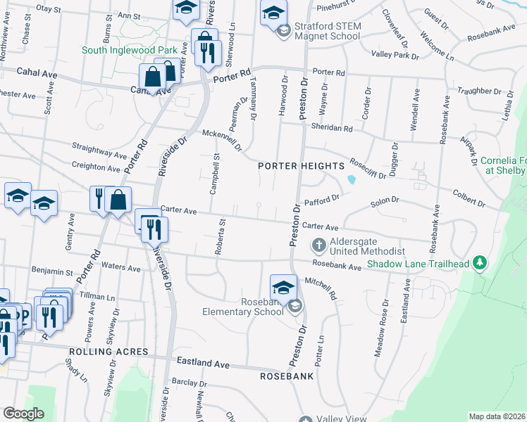 map of restaurants, bars, coffee shops, grocery stores, and more near 3300 Leslie Court in Nashville