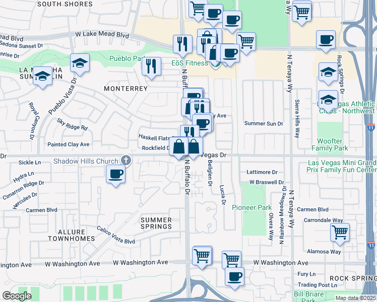 map of restaurants, bars, coffee shops, grocery stores, and more near 1620 North Buffalo Drive in Las Vegas