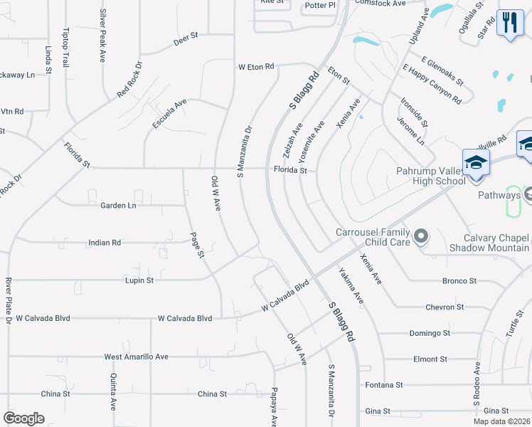 map of restaurants, bars, coffee shops, grocery stores, and more near 2080 S Blagg Rd in Pahrump