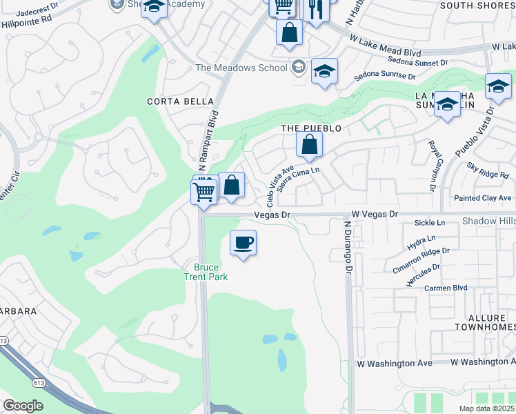 map of restaurants, bars, coffee shops, grocery stores, and more near 8709 Red Brook Drive in Las Vegas