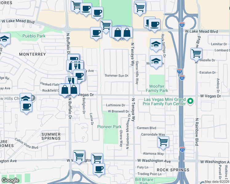 map of restaurants, bars, coffee shops, grocery stores, and more near 1605 Palmales Court in Las Vegas