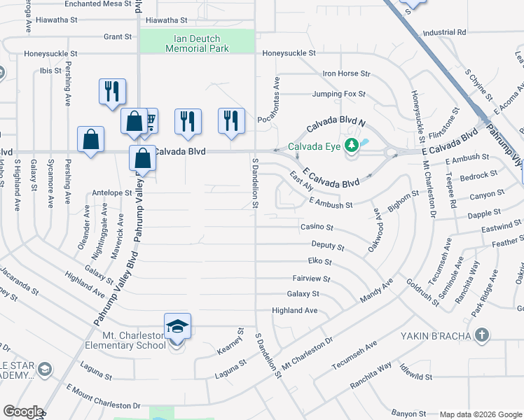 map of restaurants, bars, coffee shops, grocery stores, and more near 2081 South Dandelion Street in Pahrump