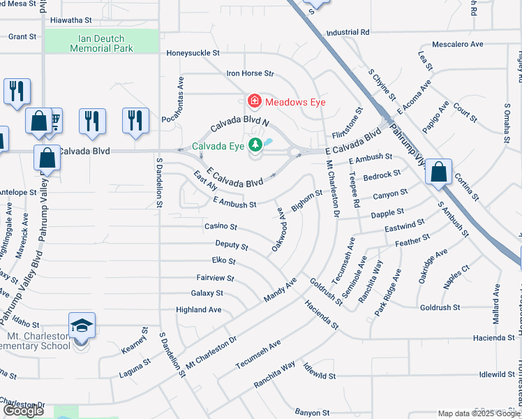 map of restaurants, bars, coffee shops, grocery stores, and more near 2111 East Ambush Street in Pahrump