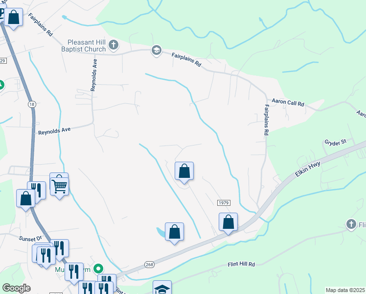 map of restaurants, bars, coffee shops, grocery stores, and more near 101 Cedar Street in North Wilkesboro