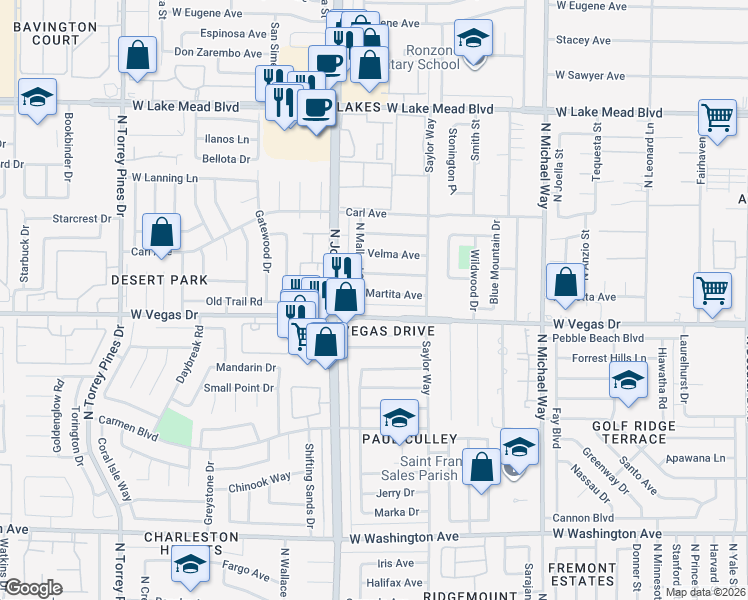 map of restaurants, bars, coffee shops, grocery stores, and more near 5917 Martita Avenue in Las Vegas