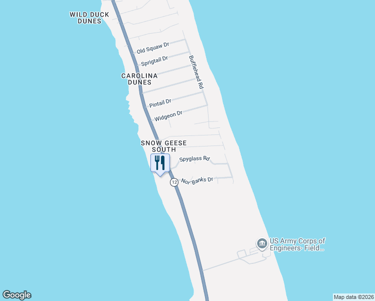 map of restaurants, bars, coffee shops, grocery stores, and more near 113 S Snow Geese Dunes in Kitty Hawk