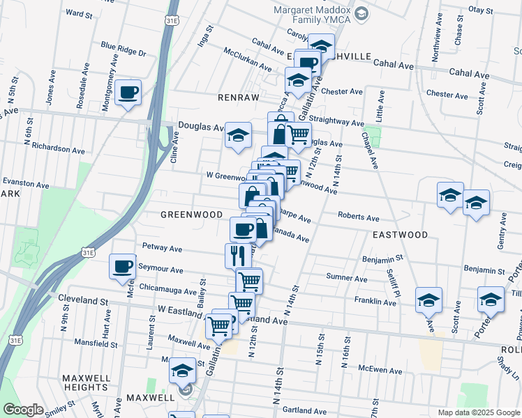 map of restaurants, bars, coffee shops, grocery stores, and more near 1008 Gallatin Avenue in Nashville