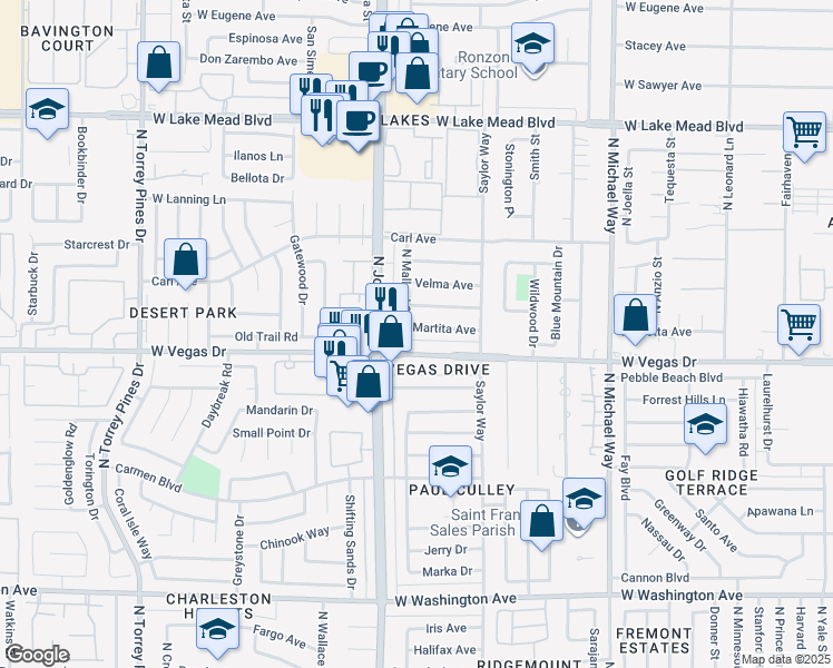 map of restaurants, bars, coffee shops, grocery stores, and more near 5917 Martita Avenue in Las Vegas