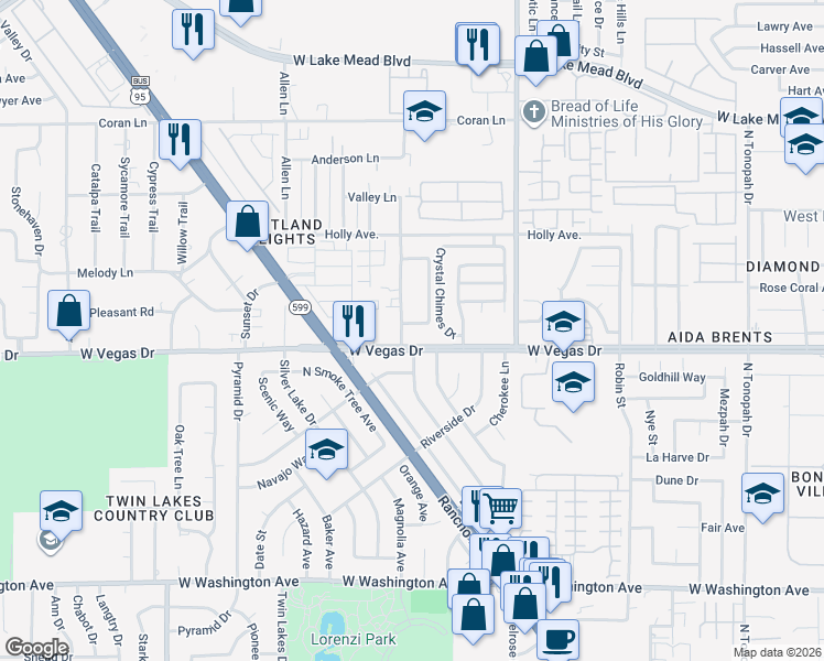 map of restaurants, bars, coffee shops, grocery stores, and more near 3022 Vegas Drive in Las Vegas