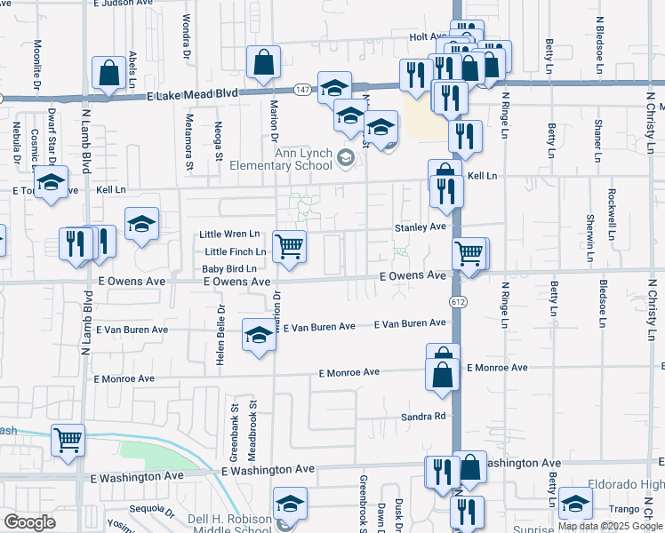 map of restaurants, bars, coffee shops, grocery stores, and more near 1695 Mary Jane Drive in Las Vegas