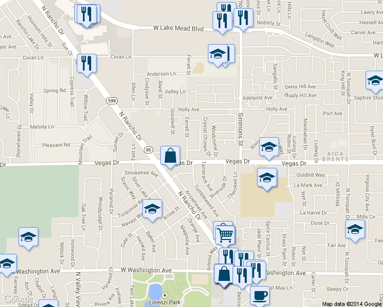 map of restaurants, bars, coffee shops, grocery stores, and more near 3022 Vegas Drive in Las Vegas