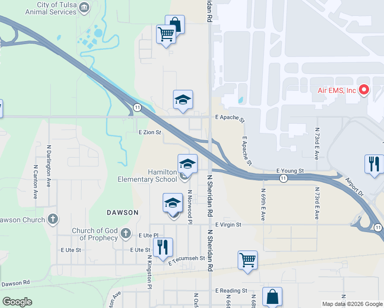 map of restaurants, bars, coffee shops, grocery stores, and more near 2420 North Oxford Avenue in Tulsa