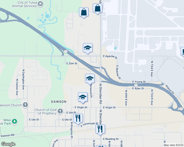 map of restaurants, bars, coffee shops, grocery stores, and more near 2420 North Oxford Avenue in Tulsa