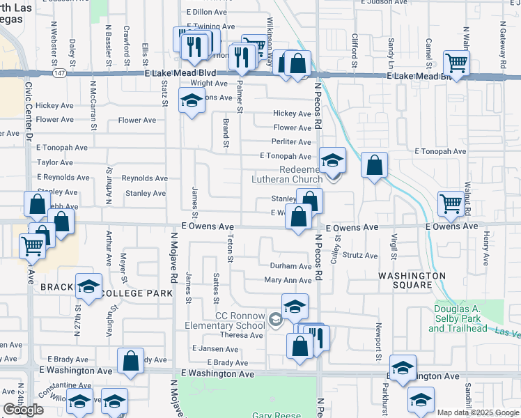 map of restaurants, bars, coffee shops, grocery stores, and more near 3404 East Webb Avenue in North Las Vegas