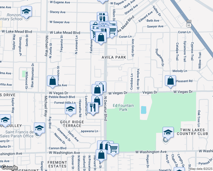 map of restaurants, bars, coffee shops, grocery stores, and more near 1650 North Decatur Boulevard in Las Vegas