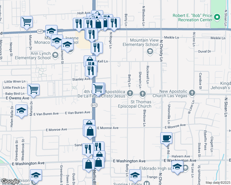 map of restaurants, bars, coffee shops, grocery stores, and more near 5230 East Owens Avenue in Las Vegas