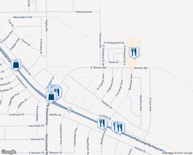 map of restaurants, bars, coffee shops, grocery stores, and more near 2061 Nemana Lane in Pahrump